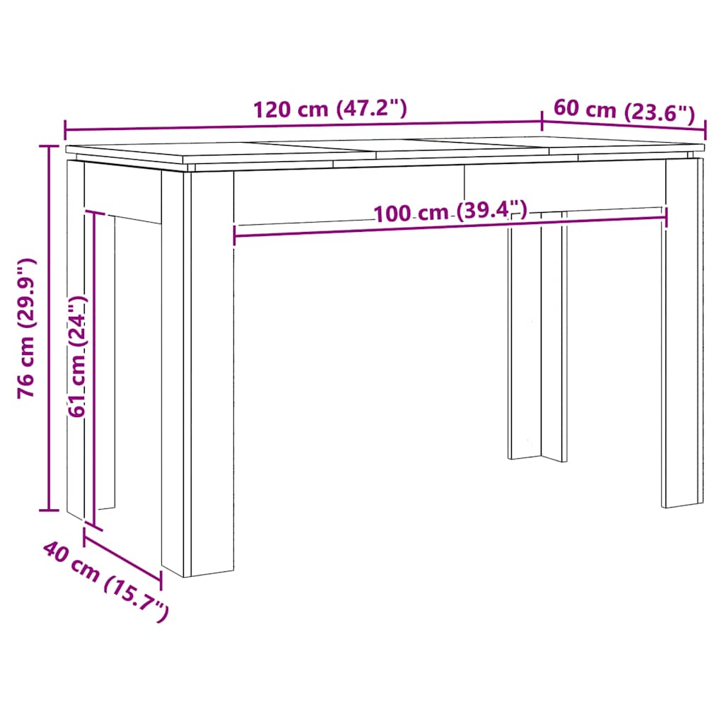 Spisebord artisan eg 120x60x76 cm konstrueret træ