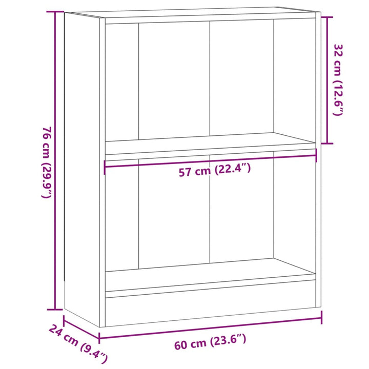 bogreol 60x24x76 cm konstrueret træ egetræsfarve