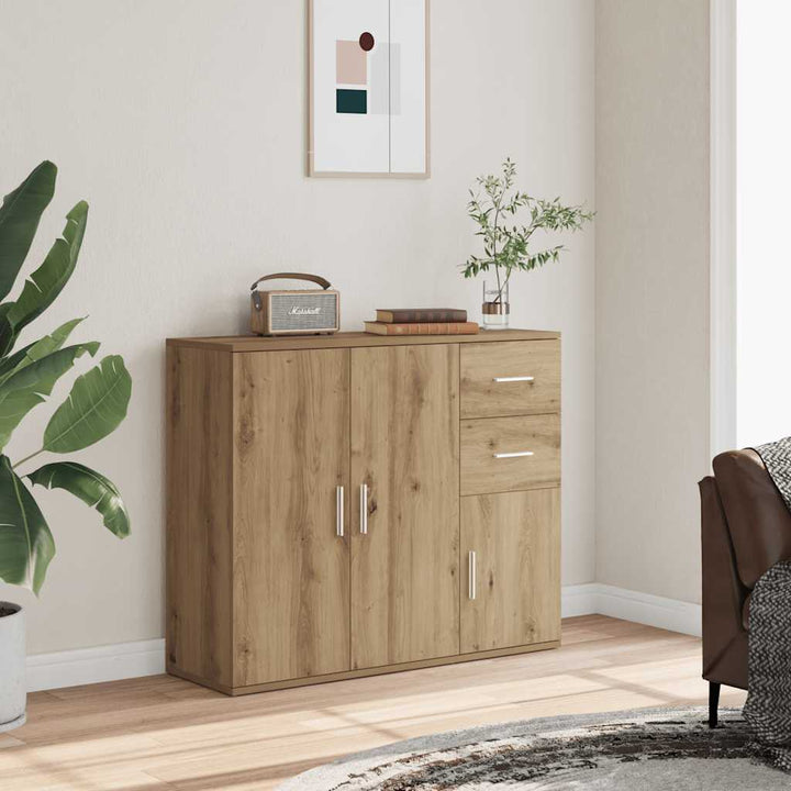 skænk håndlavet eg 91x29,5x75 cm konstrueret træ