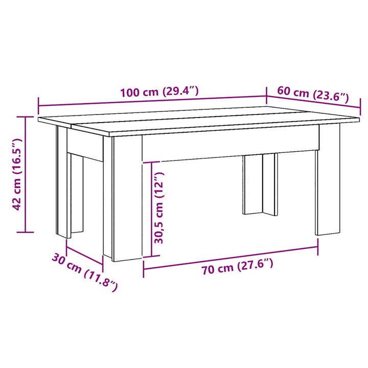 sofabord 100x60x42 cm konstrueret træ kunsteg