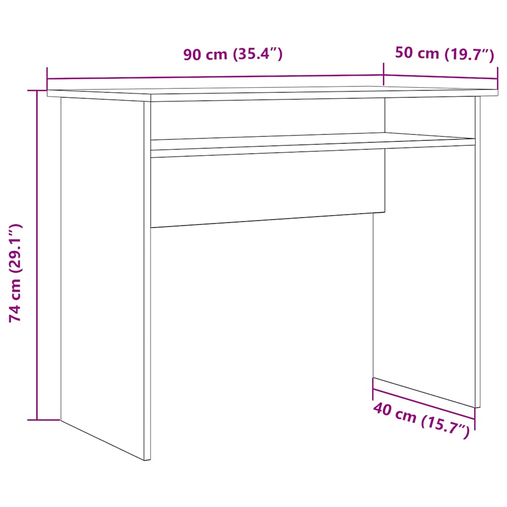 skrivebord 90x50x74 cm konstrueret træ kunsteg
