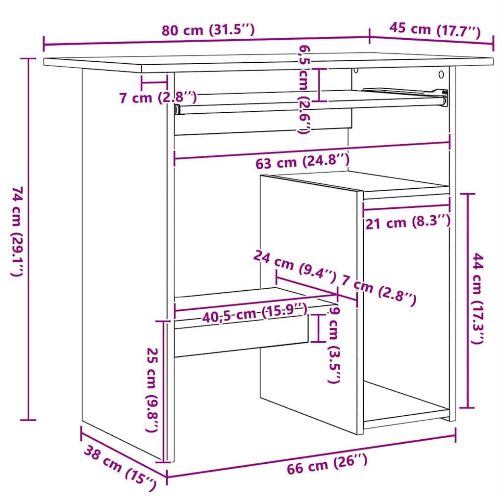 skrivebord 80 x 45 x 74 cm konstrueret træ antikt træ