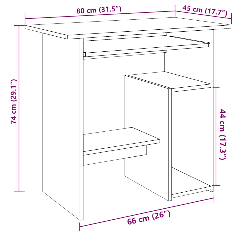 skrivebord 80x45x74 cm konstrueret træ kunsteg