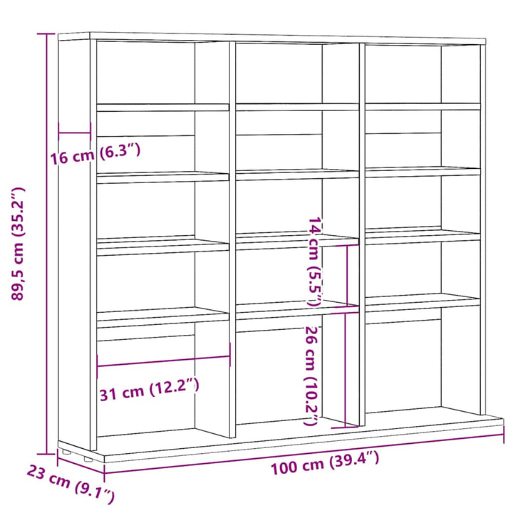 reol 100x23x89,5 cm konstrueret træ antikt trælook