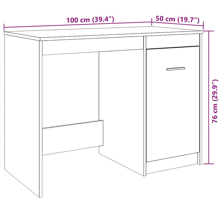 skrivebord 100x50x76 cm konstrueret træ kunsteg