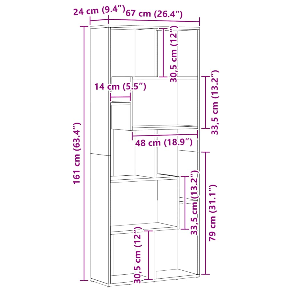 bogreol 67x24x161 cm konstrueret træ antikt træ