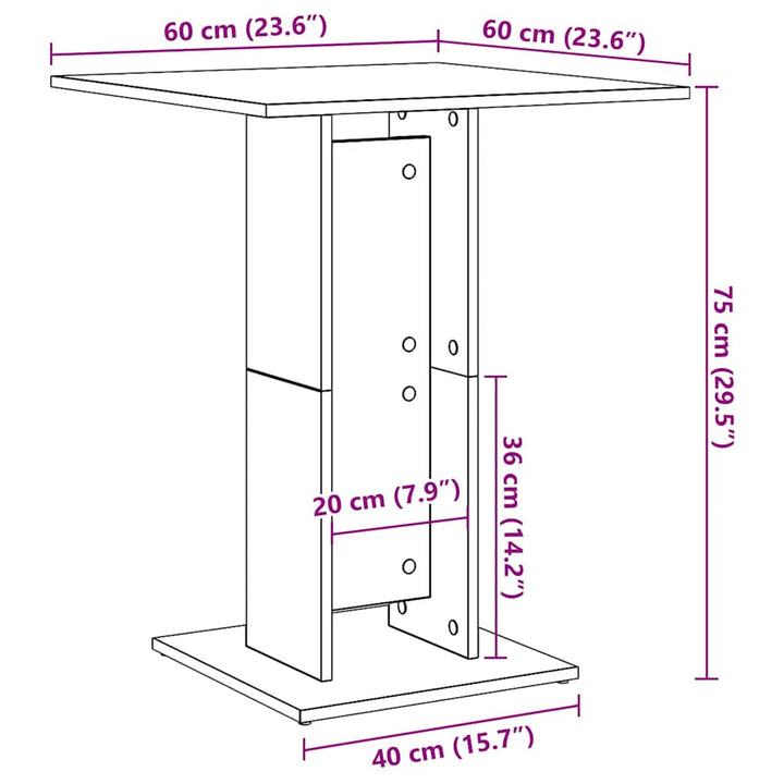 bistrobord 60x60x75 cm konstrueret træ antikt træ