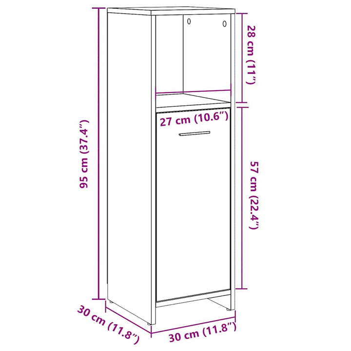 badeværelsesskab 30x30x95 cm konstrueret træ betongrå