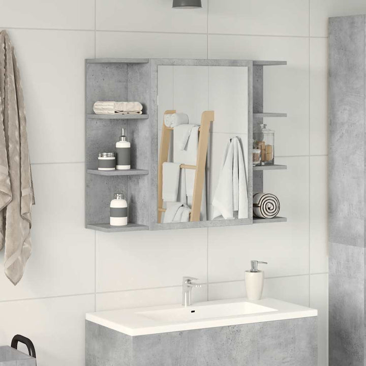 badeværelsesskab med spejl 80x20,5x64 cm spånplade betongrå