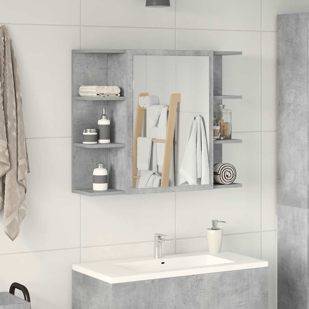 badeværelsesskab med spejl 80x20,5x64 cm spånplade betongrå