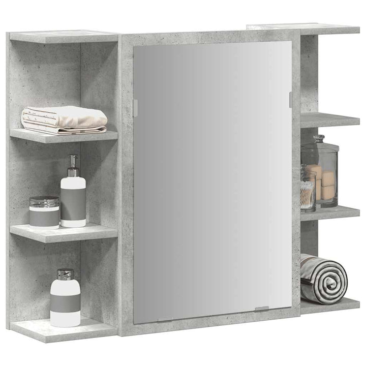 badeværelsesskab med spejl 80x20,5x64 cm spånplade betongrå