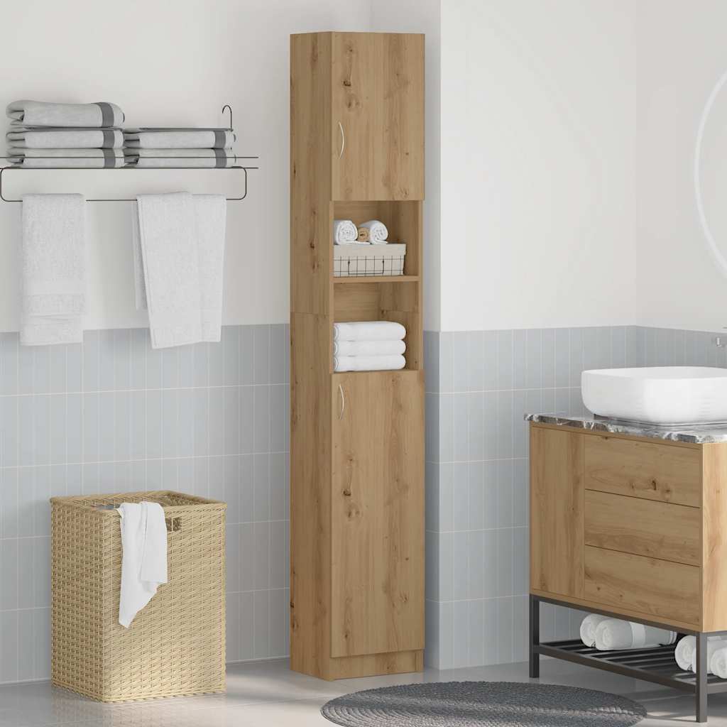 badeværelsesskab håndlavet eg 32x25,5x190 cm konstrueret træ