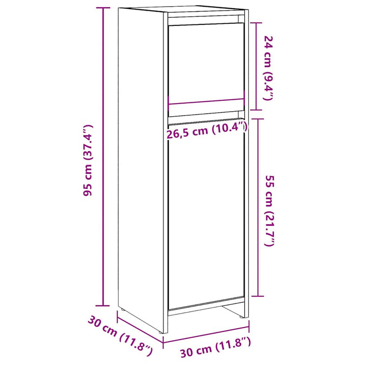 badeværelsesskab 30x30x95 cm konstrueret træ betongrå