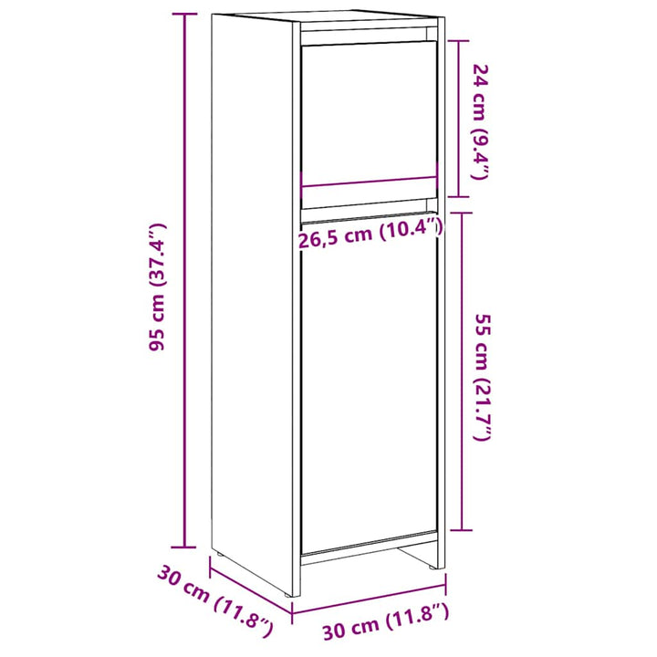 badeværelsesskab 30x30x95 cm konstrueret træ antikt træ