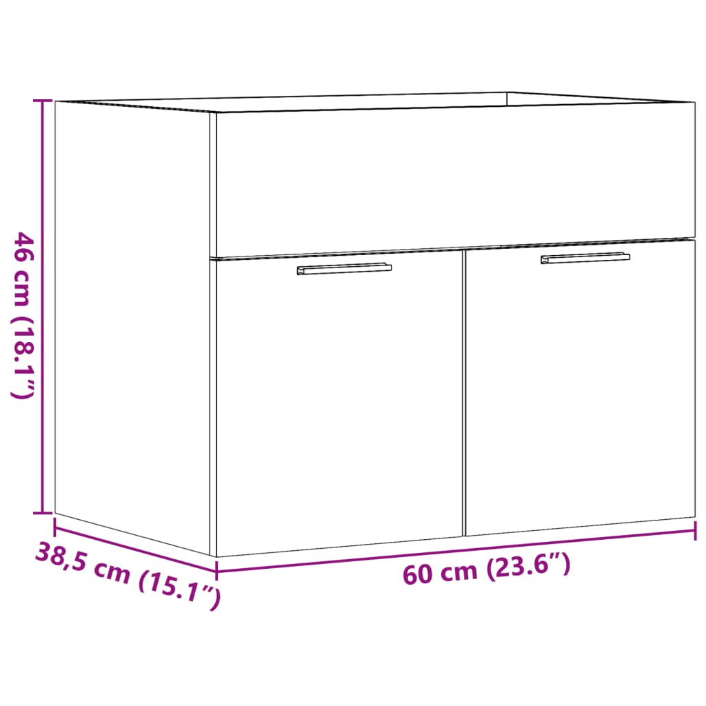 skab til håndvask 60x38,5x46 cm konstrueret træ sonoma-eg