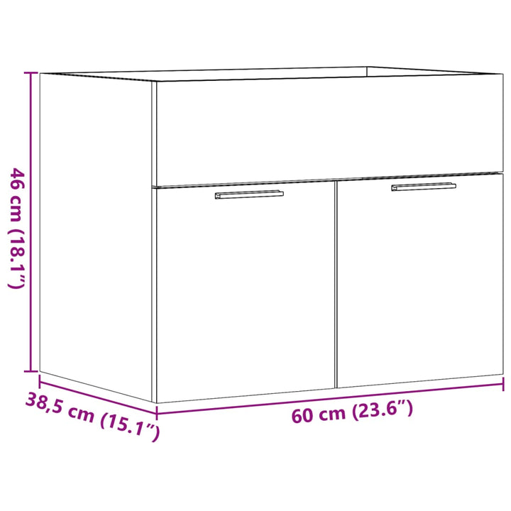 skab til håndvask 60x38,5x46 cm konstrueret træ sonoma-eg