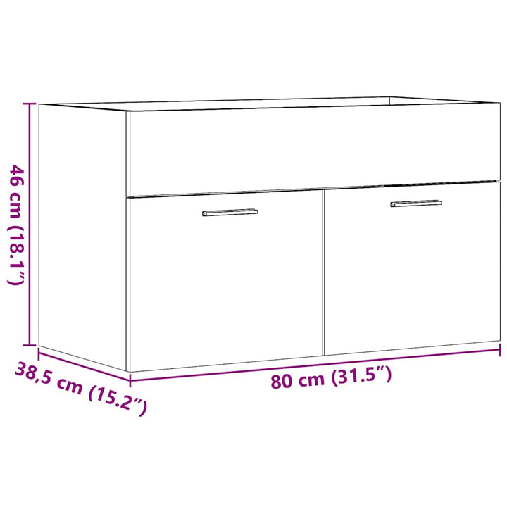 skab til håndvask 80x38,5x46 cm konstrueret træ sonoma-eg