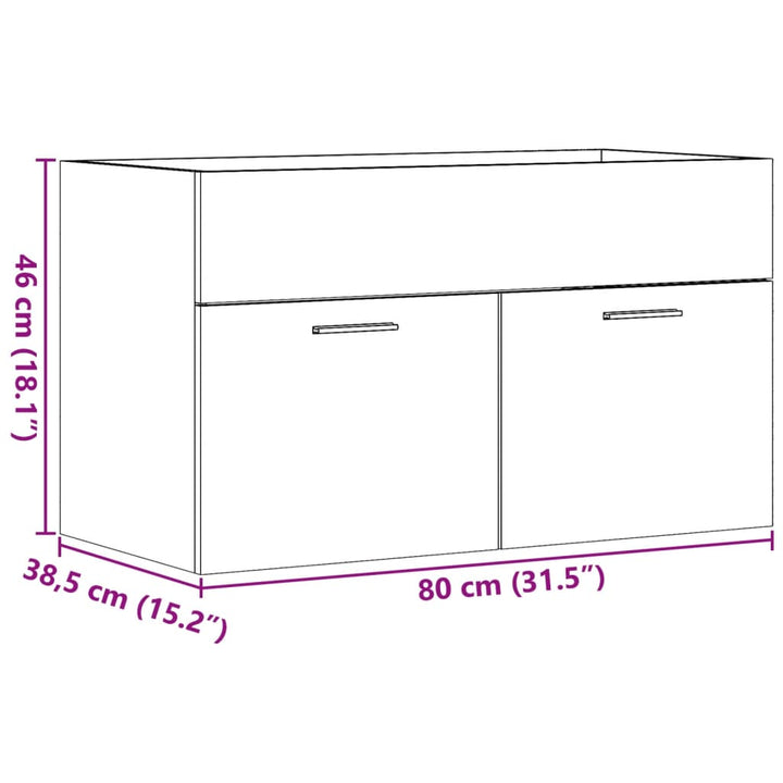 skab til håndvask 80x38,5x46 cm konstrueret træ betongrå