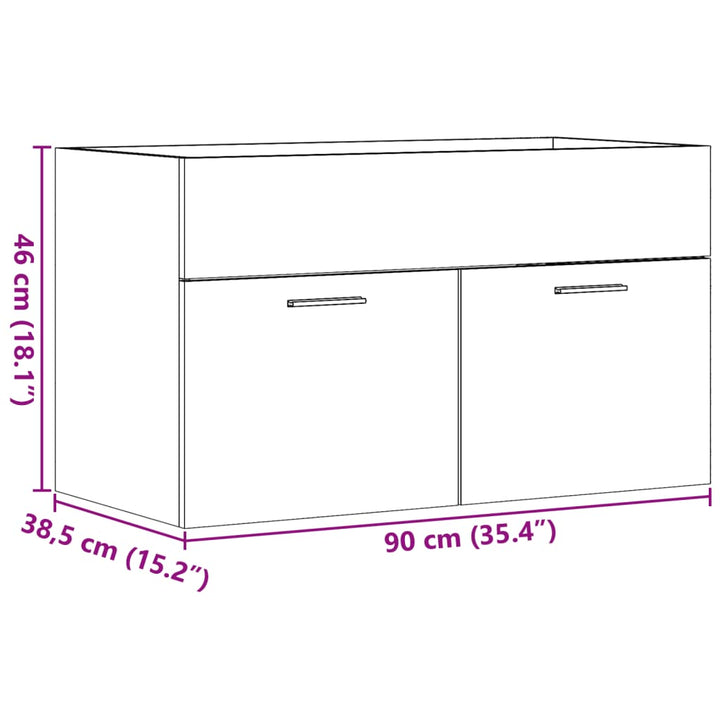 underskab til håndvask 90x38,5x46 cm konstrueret træ sonoma-eg