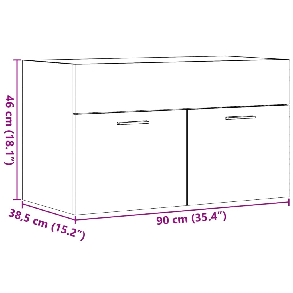 underskab til håndvask 90x38,5x46 cm konstrueret træ antikt træ
