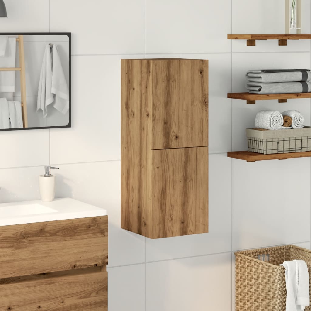 badeværelsesskab 30x30x80 cm væghængt konstrueret træ kunsteg