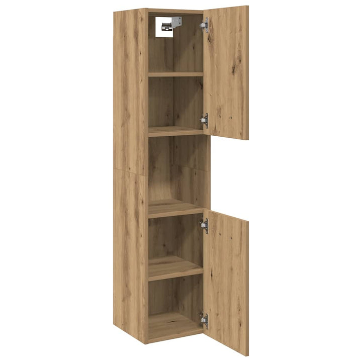 badeværelsesskab 30x30x130 cm væghængt konstrueret træ kunsteg