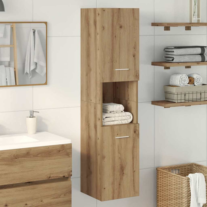 badeværelsesskab 30x30x130 cm væghængt konstrueret træ kunsteg