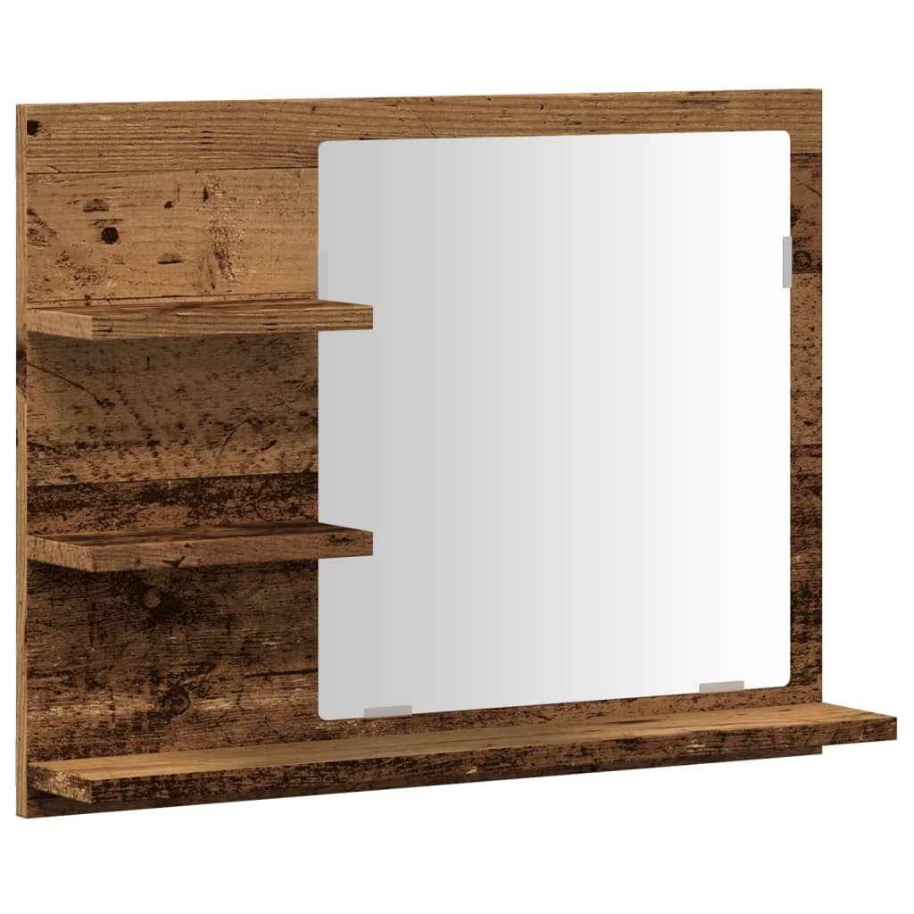 badeværelsesskab med spejl 60x10,5x45 cm antikt træ