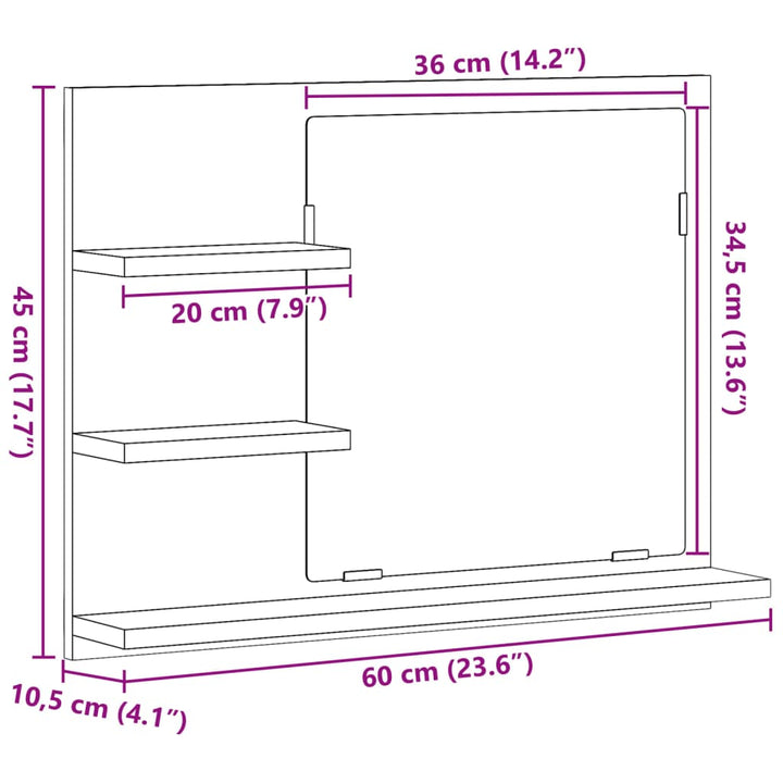 badeværelsesskab med spejl 60x10,5x45 cm antikt træ