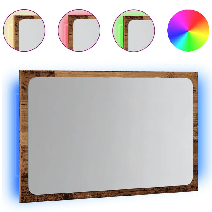 badeværelsesspejl med LED-lys 60x8,5x38 cm antikt træ