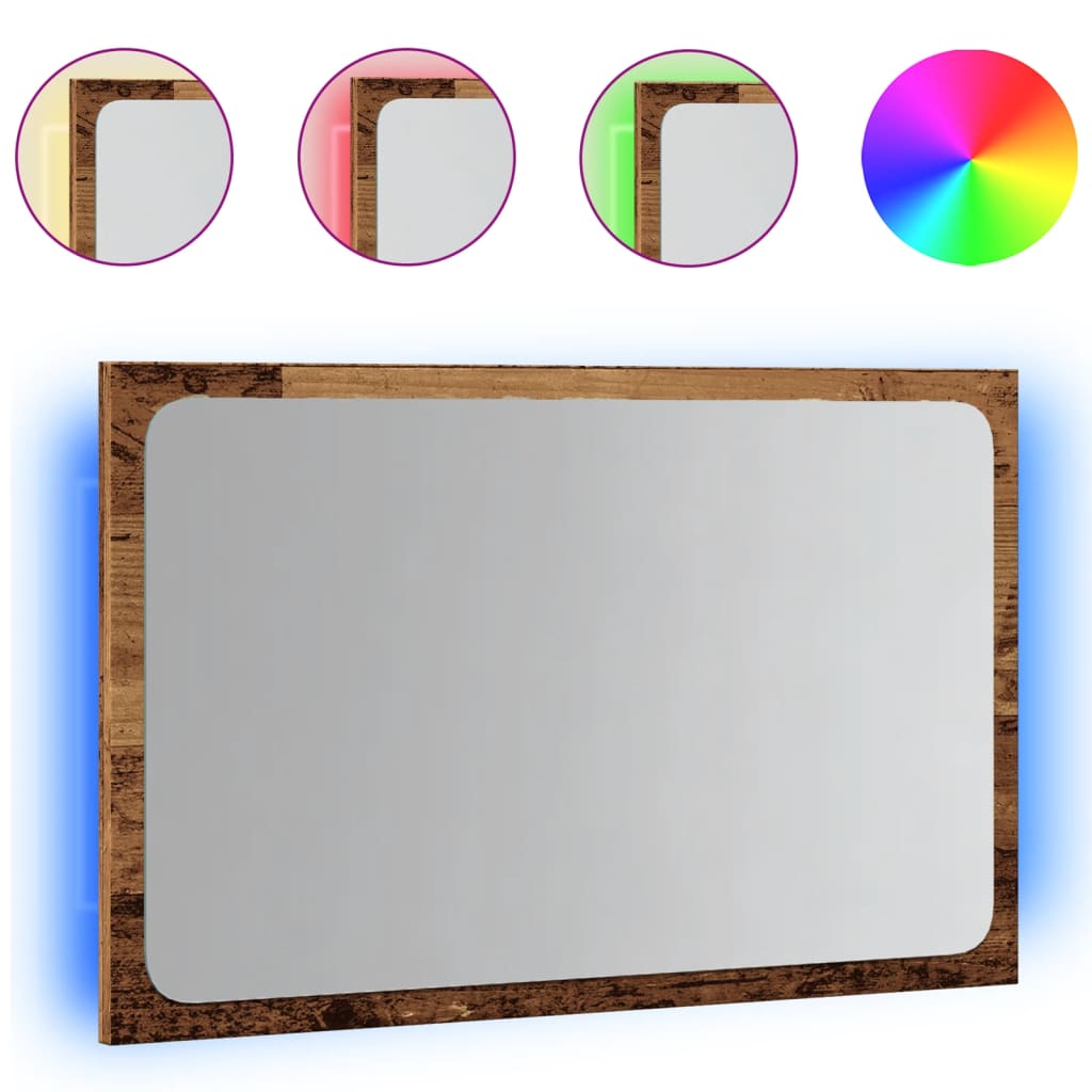 badeværelsesspejl med LED-lys 60x8,5x38 cm antikt træ
