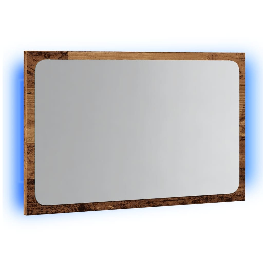 badeværelsesspejl med LED-lys 60x8,5x38 cm antikt træ