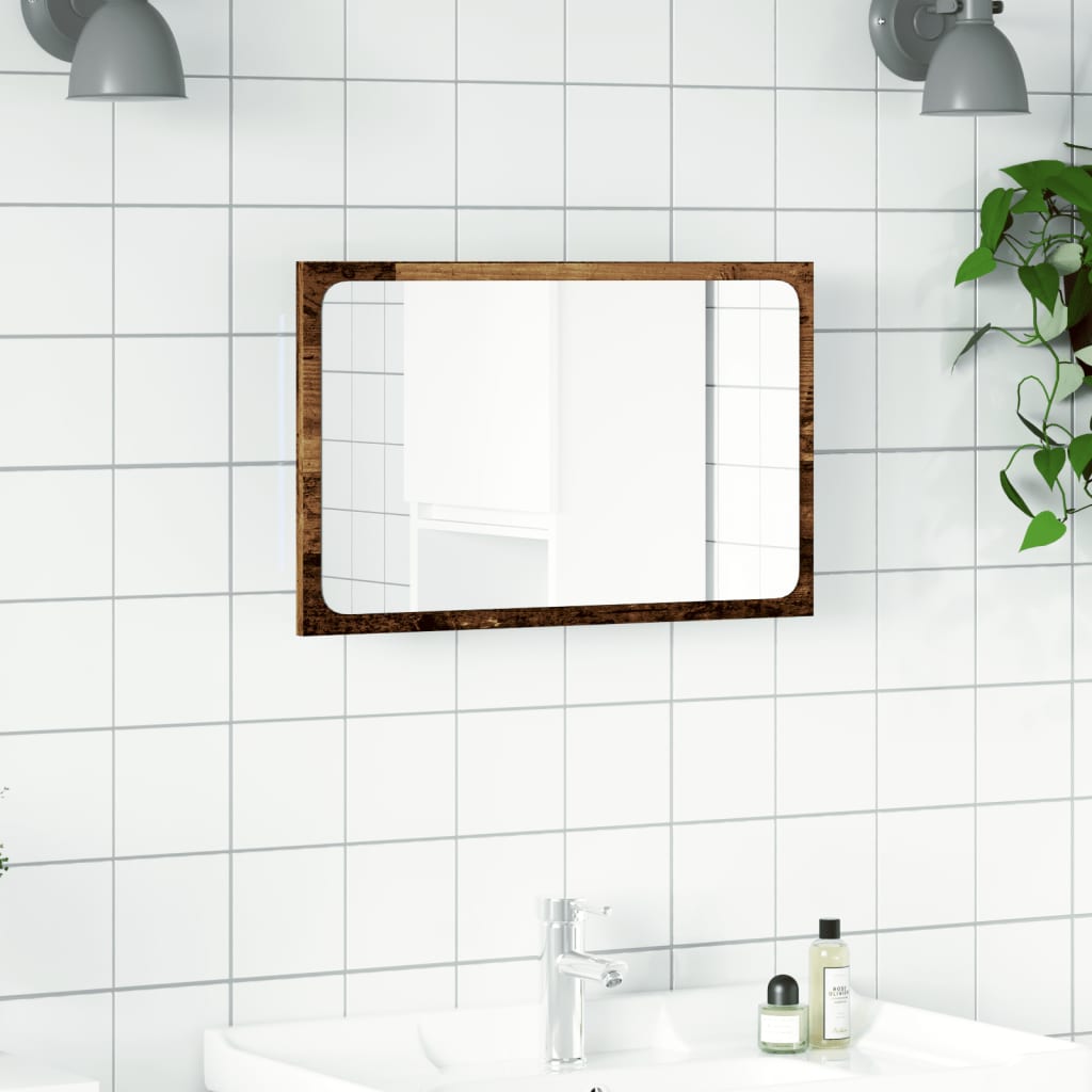badeværelsesspejl med LED-lys 60x8,5x38 cm antikt træ