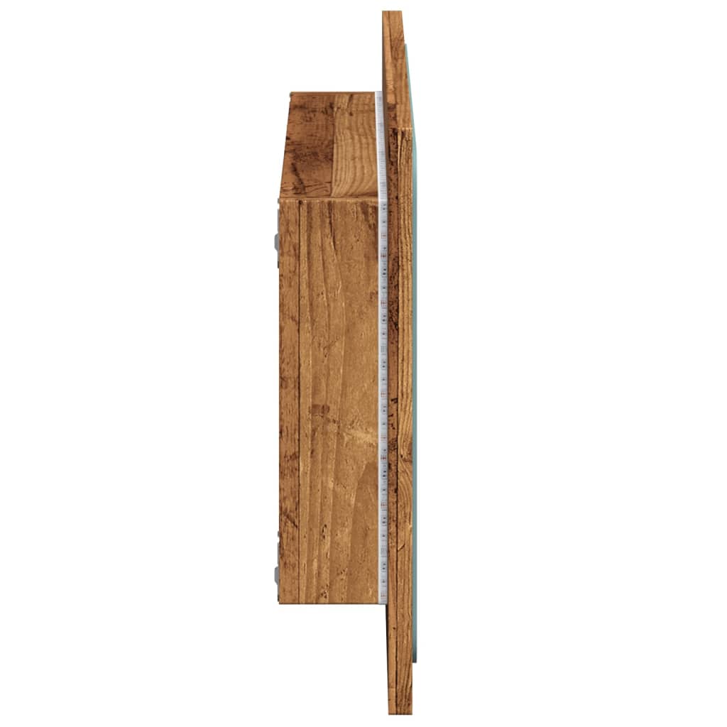badeværelsesspejl med LED-lys 60x8,5x38 cm antikt træ