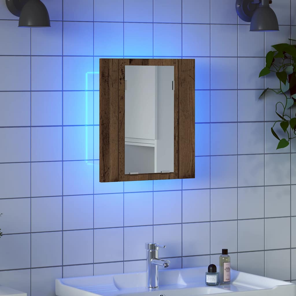 spejlskab m. LED-lys 40x12x45 cm konstrueret træ gammelt træ