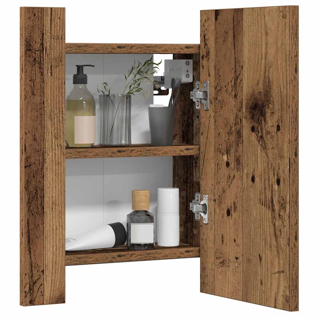 spejlskab m. LED-lys 40x12x45 cm konstrueret træ gammelt træ