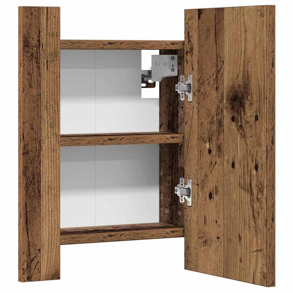 spejlskab m. LED-lys 40x12x45 cm konstrueret træ gammelt træ