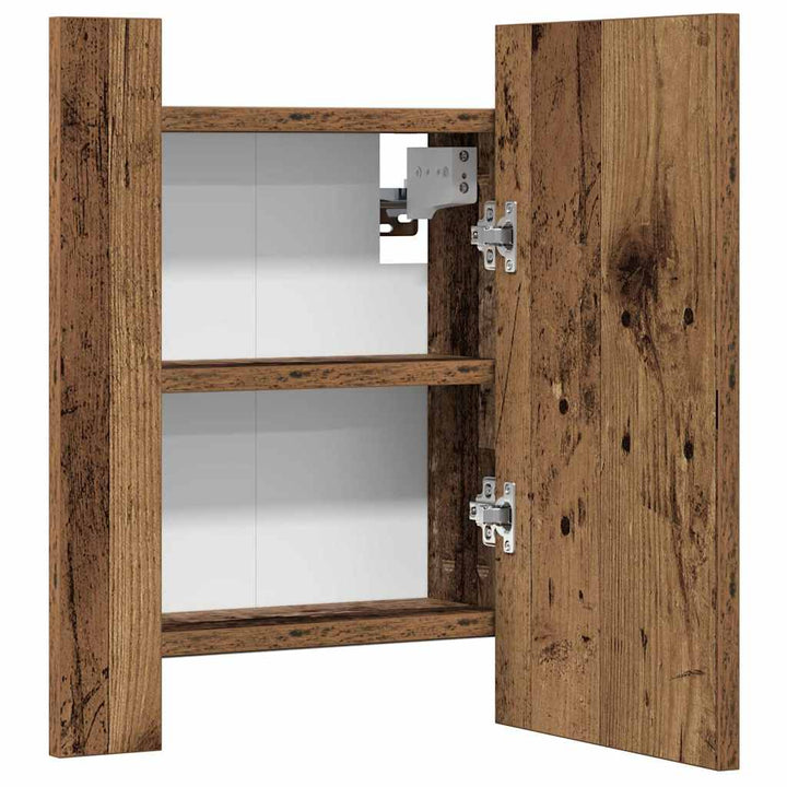spejlskab m. LED-lys 40x12x45 cm konstrueret træ gammelt træ