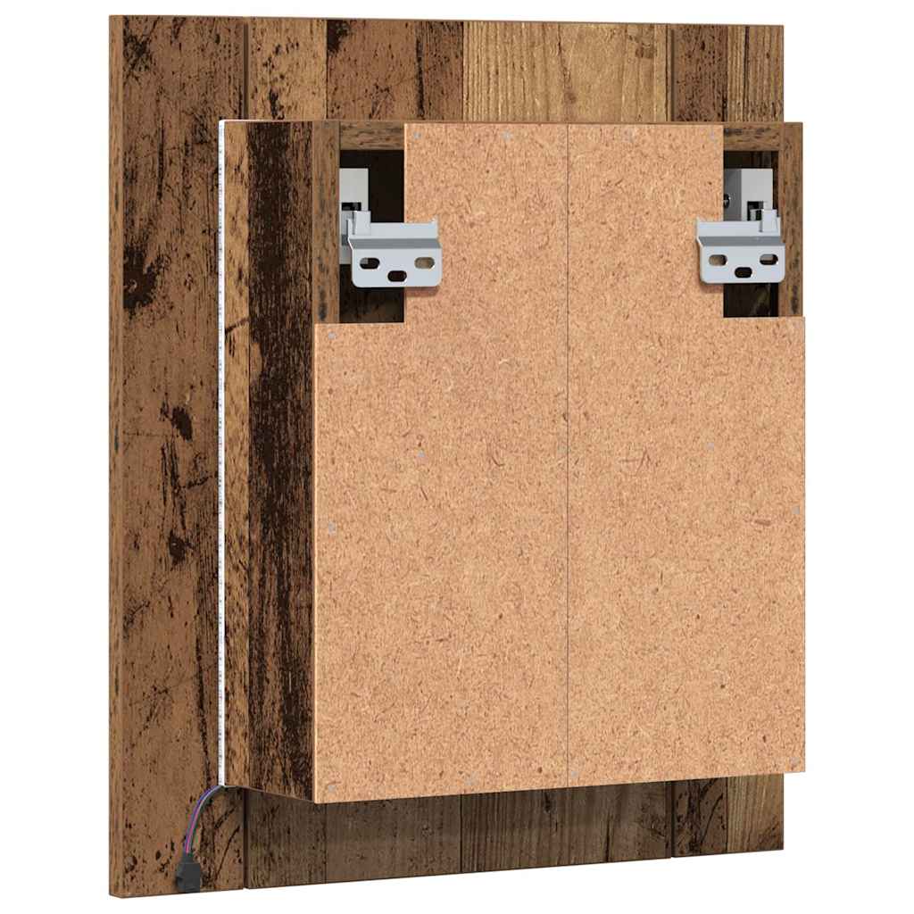 spejlskab m. LED-lys 40x12x45 cm konstrueret træ gammelt træ