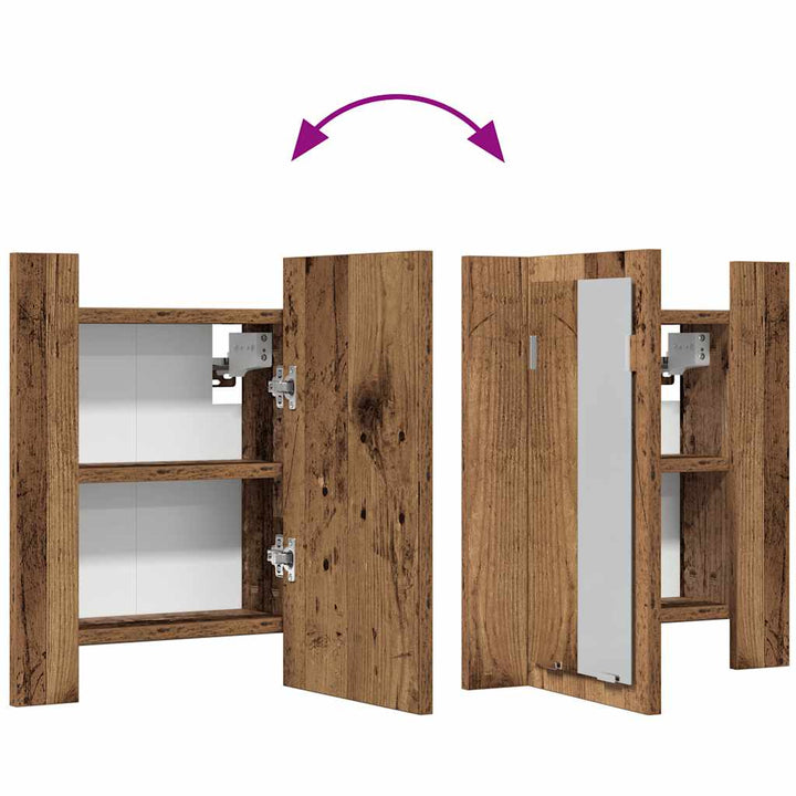spejlskab m. LED-lys 40x12x45 cm konstrueret træ gammelt træ