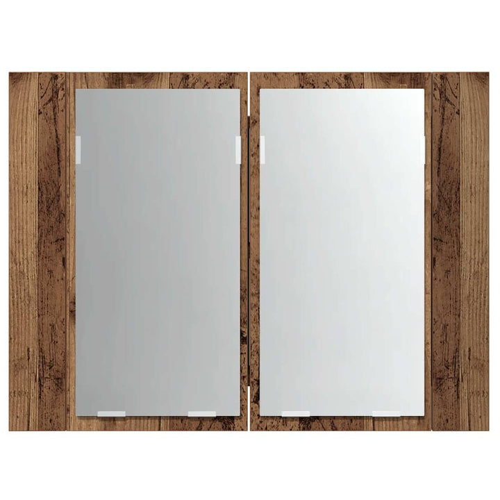 spejlskab m. LED-lys 60x12x45 cm konstrueret træ antikt træ