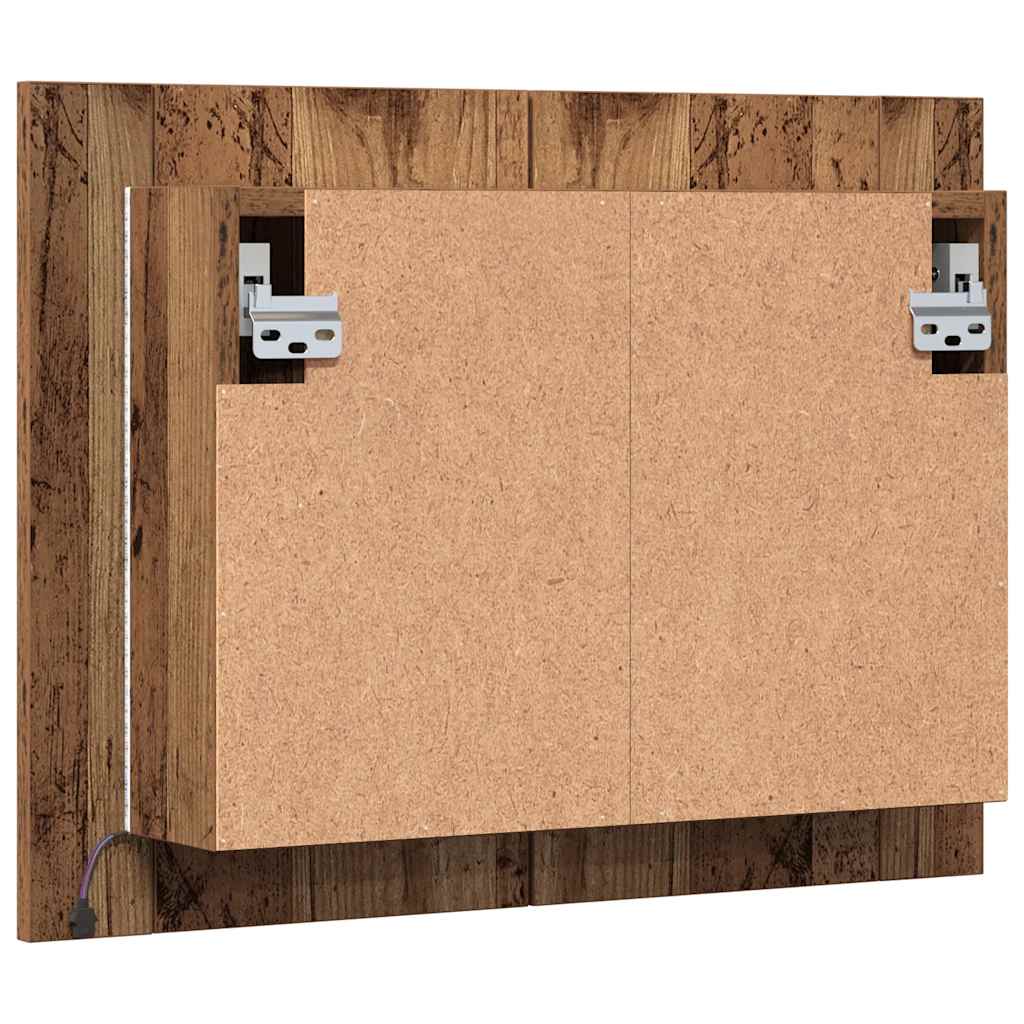 spejlskab m. LED-lys 60x12x45 cm konstrueret træ antikt træ