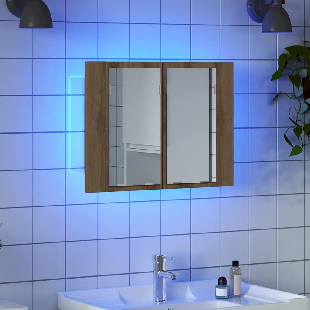 spejlskab m. LED-lys 60x12x45 cm konstrueret træ kunsteg