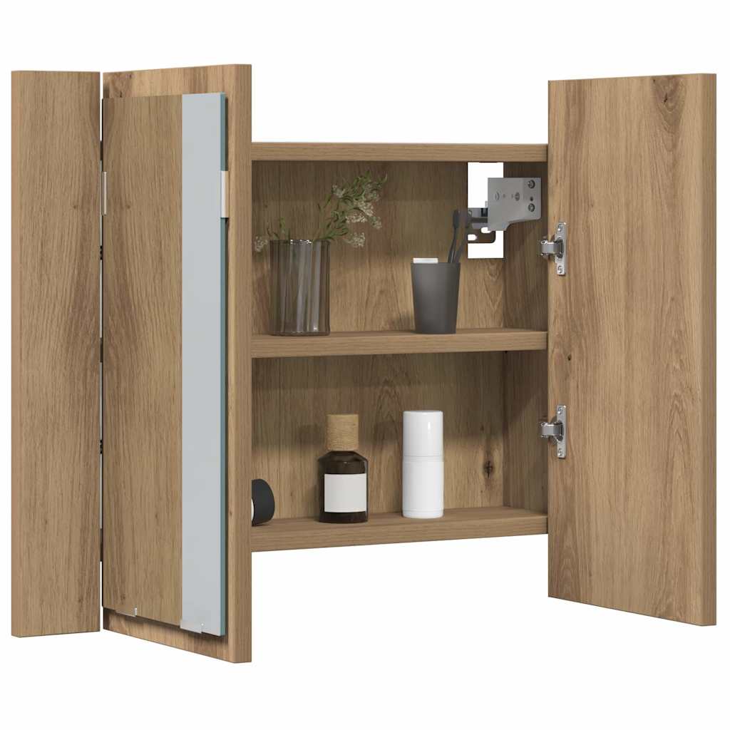 spejlskab m. LED-lys 60x12x45 cm konstrueret træ kunsteg