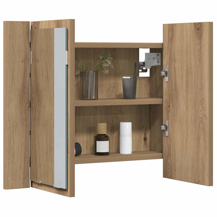 spejlskab m. LED-lys 60x12x45 cm konstrueret træ kunsteg