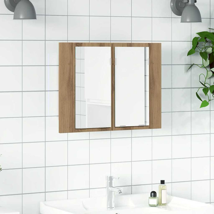 spejlskab m. LED-lys 60x12x45 cm konstrueret træ kunsteg