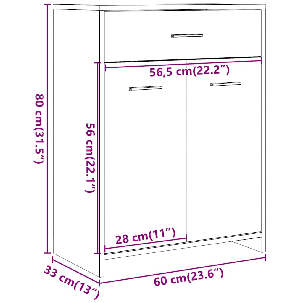 badeværelsesskab 60x33x80 cm konstrueret træ antikt træ