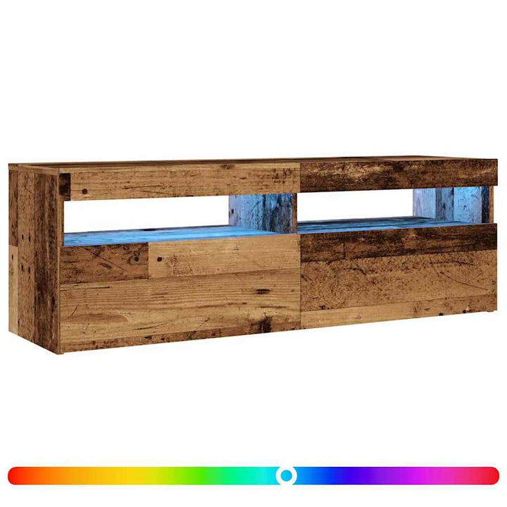tv-bord m. LED-lys 120x35x40 cm konstrueret træ antikt træ