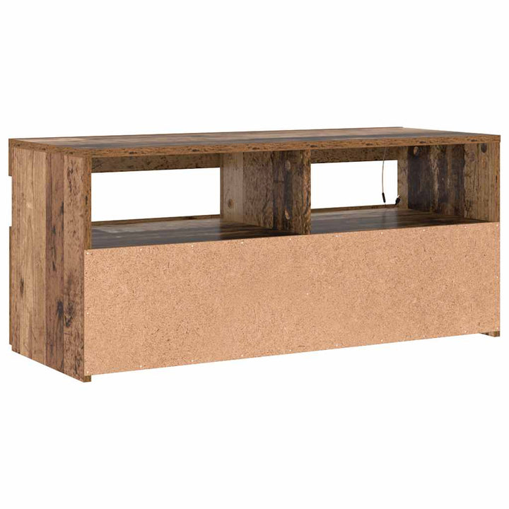 tv-bord m. LED-lys 90x35x40 cm konstrueret træ antikt træ