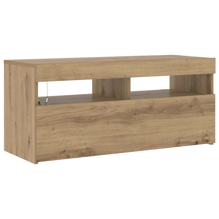tv-bord med LED-lys 90x35x40 cm konstrueret træ kunsteg